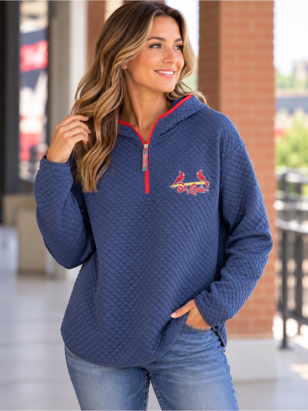 St. Louis Cardinals Women’s L Quilted Hooded 1/4 Zip Pullover MLB